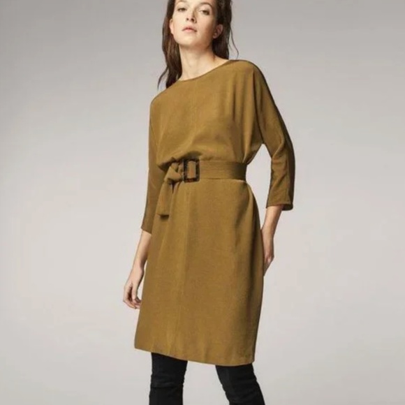 massimo dutti olive gold/green Long sleeve dress - Picture 1 of 5